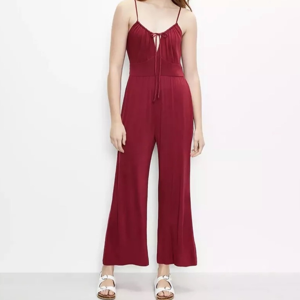 LOFT Beach Red Raspberry Tie Neck Strappy Jumpsuit NWT